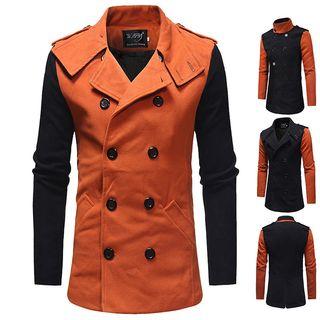 Double Breasted Contrast Panel Coat