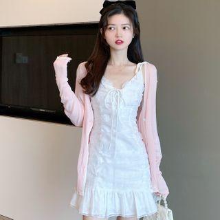 Spaghetti Strap Plain Mini Dress / Cardigan