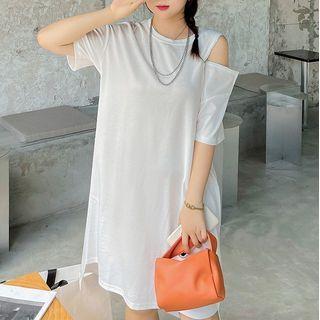Short-sleeve Zip Midi Shift Dress