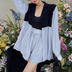 Long-sleeve Panel Blazer / High-waist Plain A-line Shorts