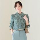 Frill-trim Dotted-pattern Blouse