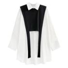 Set: Plain Oversized Shirt + Sleeveless Top Set Of 2 - Shirt & Top - White & Black - One Size