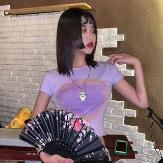 Print Short-sleeve Crop T-shirt As Shown In Figure - One Size