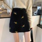 Floral Embroidery Corduroy Mini Skirt