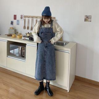 Denim Midi A-line Skirt / Sleeveless Top