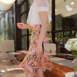Ruffled Floral Print A-line Skirt