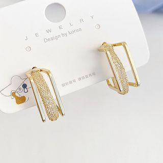 Alloy Square Open Hoop Earring 1 Pair - 01 - Gold - One Size