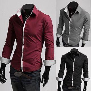 Long-sleeve Contrast Placket Shirt
