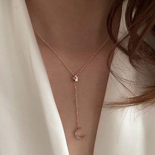 Moon & Star Rhinestone Pendant Choker Rose Gold - One Size