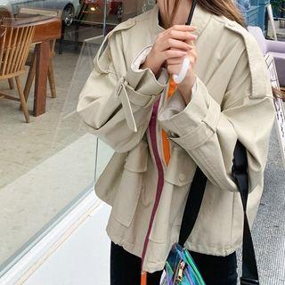 Panel Stand-collar Oversize Faux Leather Jacket