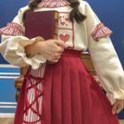Bell-sleeve Printed Pullover / Mini Pleated Skirt