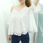 Cutout-shoulder V-neck Lace Top