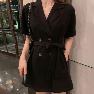 Short-sleeve Double-breasted Wide-leg Playsuit
