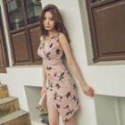 Asymmetric Floral-patterned Wrap-front Dress