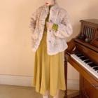 Long-sleeve Turtleneck Top / Fleece Button-up Jacket / Corduroy Midi Skirt