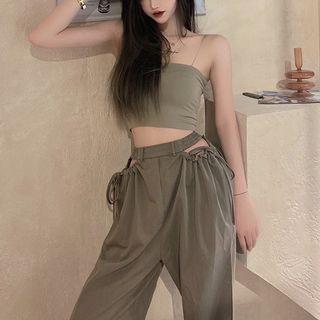 Plain Camisole Top / Cutout-waist Wide-leg Pants