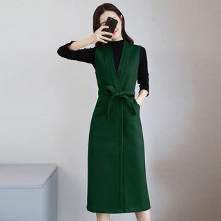 Sleeveless Tie-waist Woolen Dress