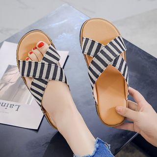 Striped Cross Strap Slide Sandals