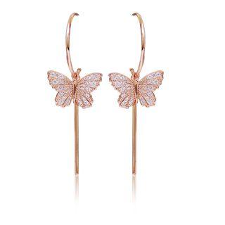 Rhinestone Butterfly & Bar Dangle Earring Rose Gold - One Size