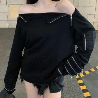 Off Shoulder Zipped Sweatshirt