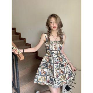 Sleeveless Cat Print Mini A-line Dress
