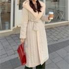 Hooded Quilted Wrap Coat Beige - One Size
