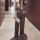 Long-sleeve Satin Wide-leg Jumpsuit