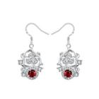 Elegant And Fashion Flower Earrings With Red Cubic Zircon Silver - One Size