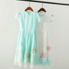 Short-sleeve Embroidered Midi Chiffon Qipao
