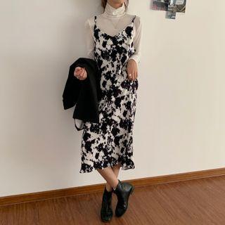 Printed Midi Overall Dress White - One Size