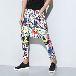 Cartoon Print Harem Pants White & Yellow & Red - One Size