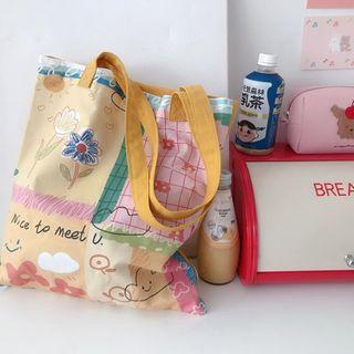 Printed Tote Bag Yellow & Pink & Green - One Size
