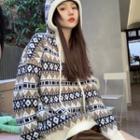 Hooded Snowflake Pattern Drawstring Sweater Camel - One Size
