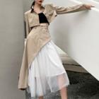 Set:plain Long-sleeve Jacket + Asymmetric Mesh Skirt