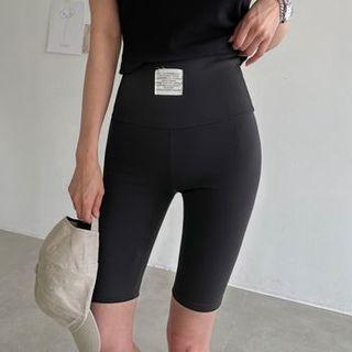 Letter Patch Biker Shorts Black - One Size