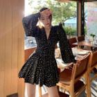 Lantern-sleeve Star Print Mini A-line Dress