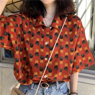 Pineapple Print Chiffon Blouse As Shown In Figure - One Size