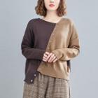 Two-tone Asymmetrical Sweater Brown & Coffee - One Size