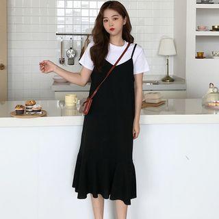 Ruffle Hem A-line Midi Pinafore Dress