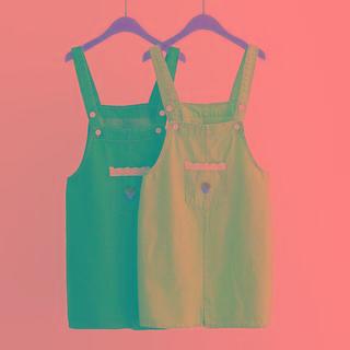 Strawberry Embroidered Denim Overall Dress