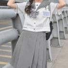 Short-sleeve Sailor-collar Shirt / Mini Skirt