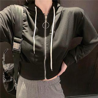 Long-sleeve Contrast Trim Hooded Zipped Jacket