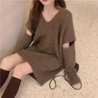 Cut-out Long-sleeve Knit Dress