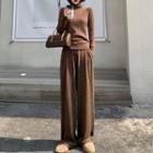 Long-sleeve Tie-neck Knit Top / Wide-leg Pants