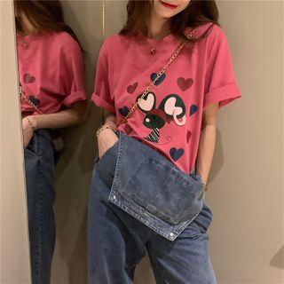Short-sleeve Mouse Print T-shirt / Denim Dungaree
