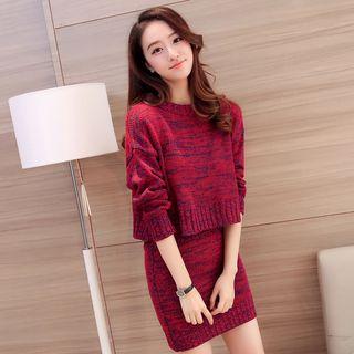 Set: Melange Sweater + Knit Skirt
