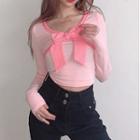 Long-sleeve Bow-front Knit Crop Top