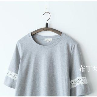 Lace Panel Elbow-sleeve T-shirt
