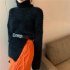 Turtleneck Fringed Sweater / Midi Knit Skirt