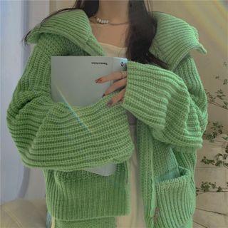 Plain Loose-fit Zip Jacket Green - One Size
